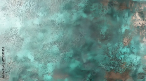 Aged Metallic Verde Tone Coating with Oxidized Copper Pattern and Textured Rust Paint for Decor