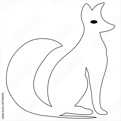 A stylized drawing of a fox sitting with a bushy tail and pointed ears