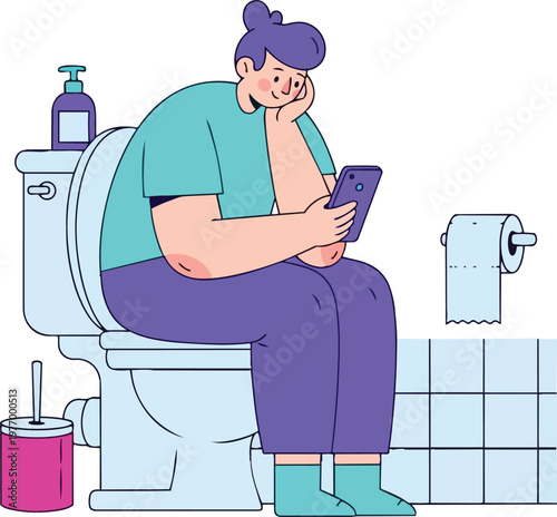 Woman using smartphone while sitting on toilet bowl in bathroom