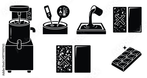 Comprehensive chocolate tempering process showing melting precise temperature control pouring into molds and achieving a shiny finished chocolate bar for confectionery guides