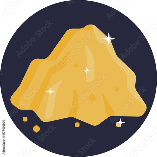 A solid gold-colored rock with rough, uneven edges, representing a raw gold resource ready for mining.
