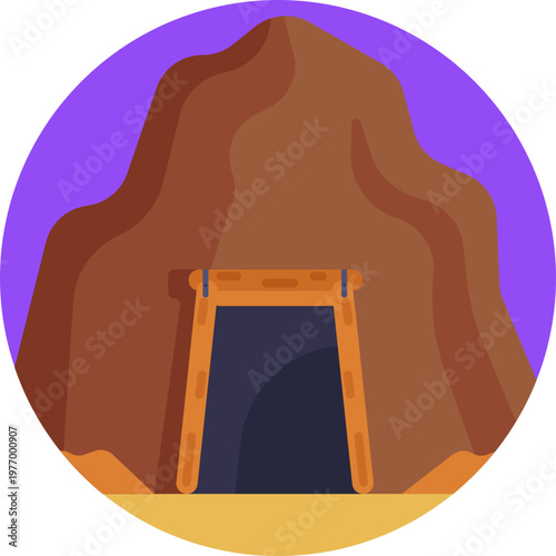 A dark underground passage entrance, supported by wooden beams, symbolizing access to a gold mine tunnel.