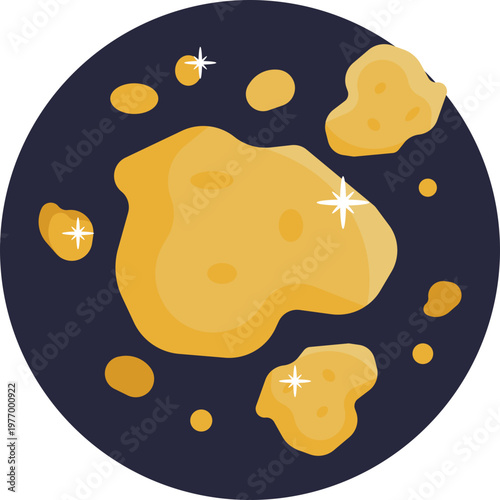 A small, irregularly shaped gold nugget with smooth edges and a metallic shine, symbolizing raw, unrefined wealth extracted directly from the mine.