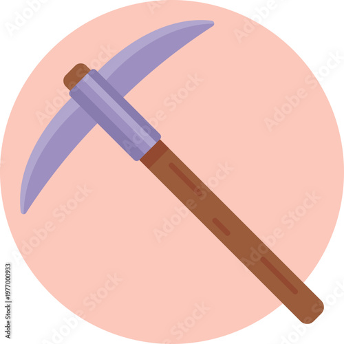 A simple pickaxe with a wooden handle and metal head, symbolizing mining and resource extraction.