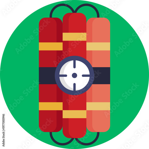 A small bundle of red dynamite sticks tied together with a fuse on top, symbolizing explosive power used in mining.