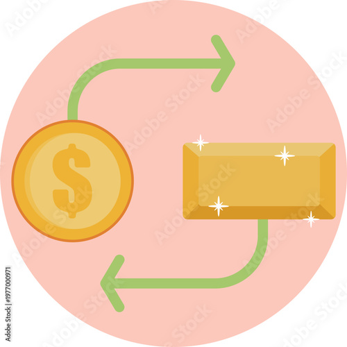 An icon showing two arrows forming a loop around gold bars or coins, representing the exchange or trading of mined resources.