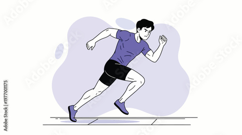 Dynamic Male Athlete Sprinting Forward with Determination on a Track, Representing Speed and Healthy Lifestyle Illustration