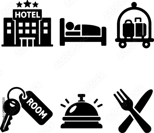 Hotel, hospitality and accommodation service icon set. Vector