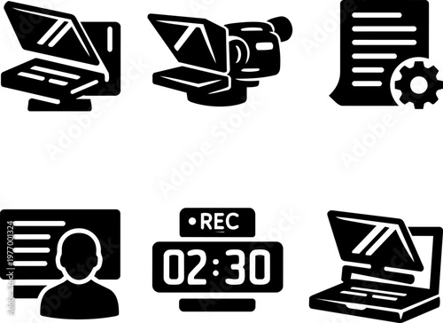 Video production, online content and streaming icon set