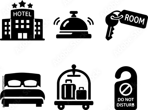 Hotel, hospitality and accommodation service icon set
