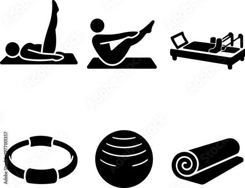 Line icon body measurement weight scale height tracking and fitness exercise set
