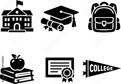 College and higher education icon set isolated on white background

