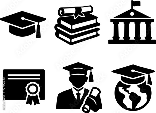 Line icon education graduation diploma academic learning and knowledge set. Vector