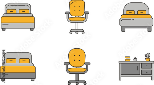 Colorful cartoon illustrations of baby strollers car seats and high chairs isolated on transparent background