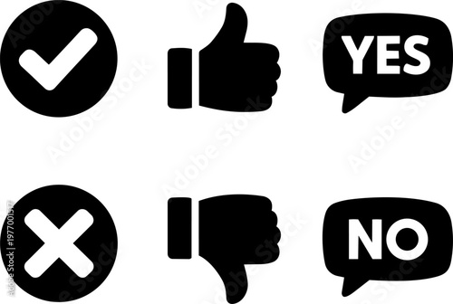 Line icon yes no check cross approval and feedback symbol set
