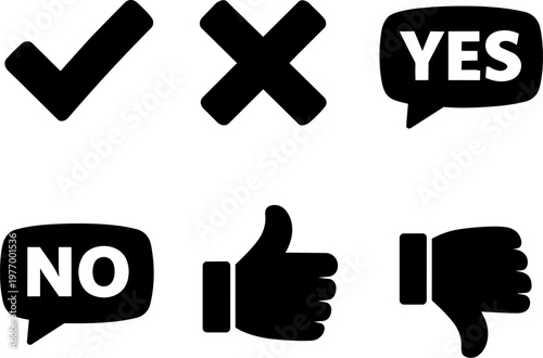 Line icon yes no check cross approval and feedback symbol set. Vector