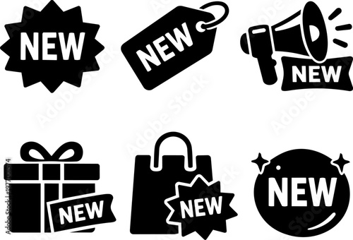 Line icon new label product launch promotion and marketing badge set. Vector