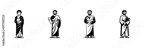Ancient Philosophers In Hand Drawn Style Set. Classical Thinkers, Wisdom, Historical Figures Doodle Sketch Collection. Educational And Cultural Icons. Isolated Vector Illustration