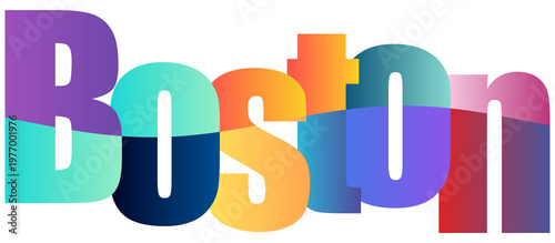 Photos Colorful gradient letters spelling Boston isolated design style