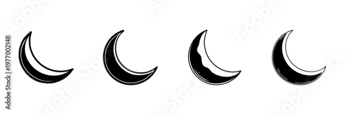Crescent Moon Phases In Hand Drawn Style Set. Lunar Cycle, Nighttime Symbolism, Celestial Patterns Doodle Sketch Collection. Astronomy And Astrology. Isolated Vector Illustration