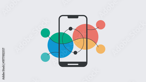 A smartphone with a colorful graphic design on its screen, representing a mobile app or software concept.