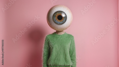 Surreal Portrait of a Person with a Large Human Eye Instead of a Head