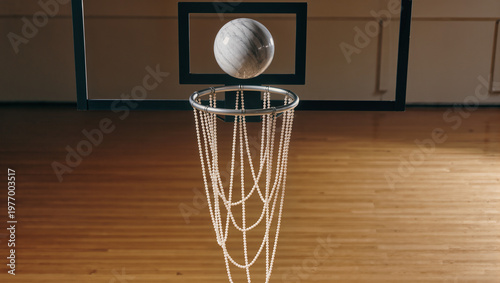 Conceptual Image of Marble Ball Balanced Perfectly on Intricate Glass Wire Structure