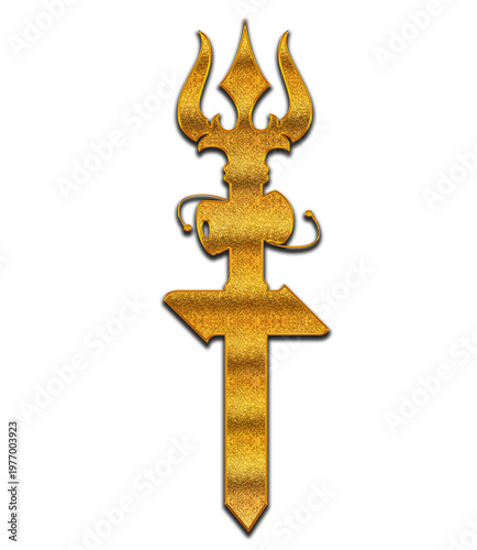 Golden Trishul Damaru sacred symbol of Lord Shiva with rich metallic gold textured finish for Hindu religious devotional poster temple graphic and spiritual festival design