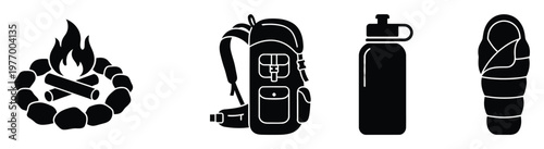 Essential camping and hiking gear collection perfect for outdoor adventure guides travel blogs and wilderness survival themed marketing materials