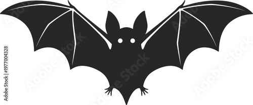 Quadro em tela Black Bat Silhouette with Outstretched Wings and Glowing Eyes