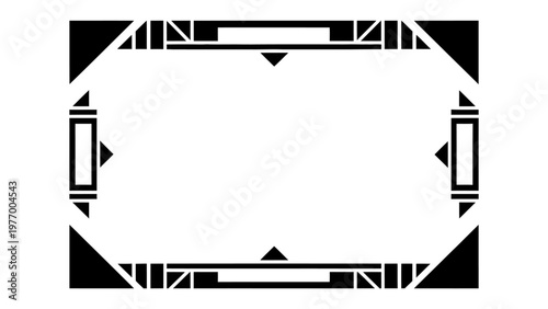 Art Deco geometric frame vector illustration with black symmetrical border and copy space for graphic design