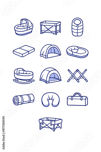 Image simple generation travel frame baby vector foldable mattress pod icon compact