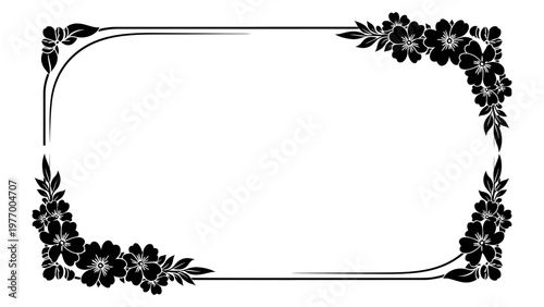 Elegant floral frame silhouette with cherry blossom corners and decorative border for wedding invitation or certificate vector illustration