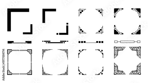 Set of decorative corner borders and frame elements vector illustration for graphic design and invitations