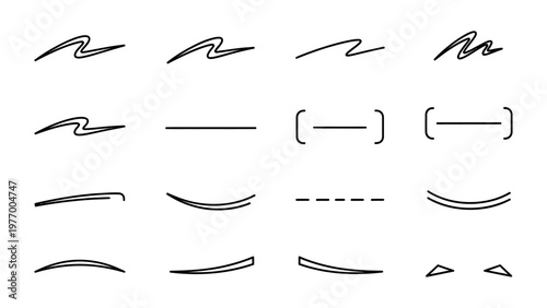 Set of hand drawn vector underlines squiggles and decorative line elements for text emphasis and graphic design
