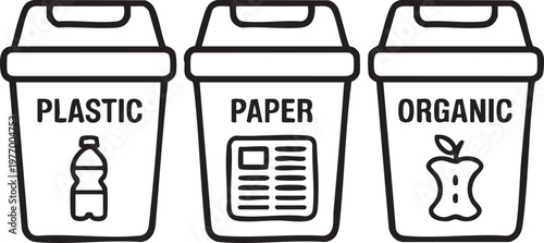 Recycling bins for plastic, paper, and organic waste management