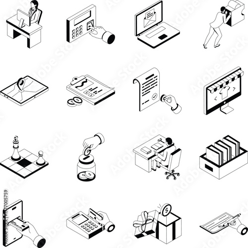 Pack of Business and Innovation Isometric Style Icons 

