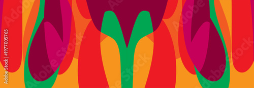 Abstract Background with repeating curved shapes in vivid colors , forming a rhythmic and energetic design, 