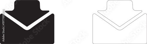 Incoming email. Vector icon of an envelope with an arrow above.
