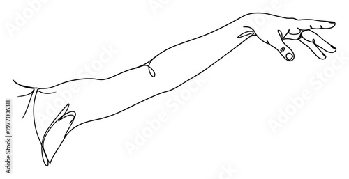 Continuous line graphic depicting a human arm and open hand reaching or receiving, perfectly suited for elegant branding, contemporary web interfaces, or insightful educational material.