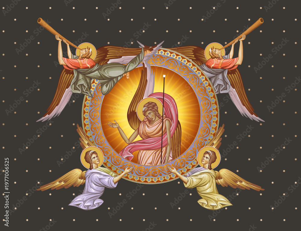 Fototapeta premium Vintage illustration with angels in Byzantine style