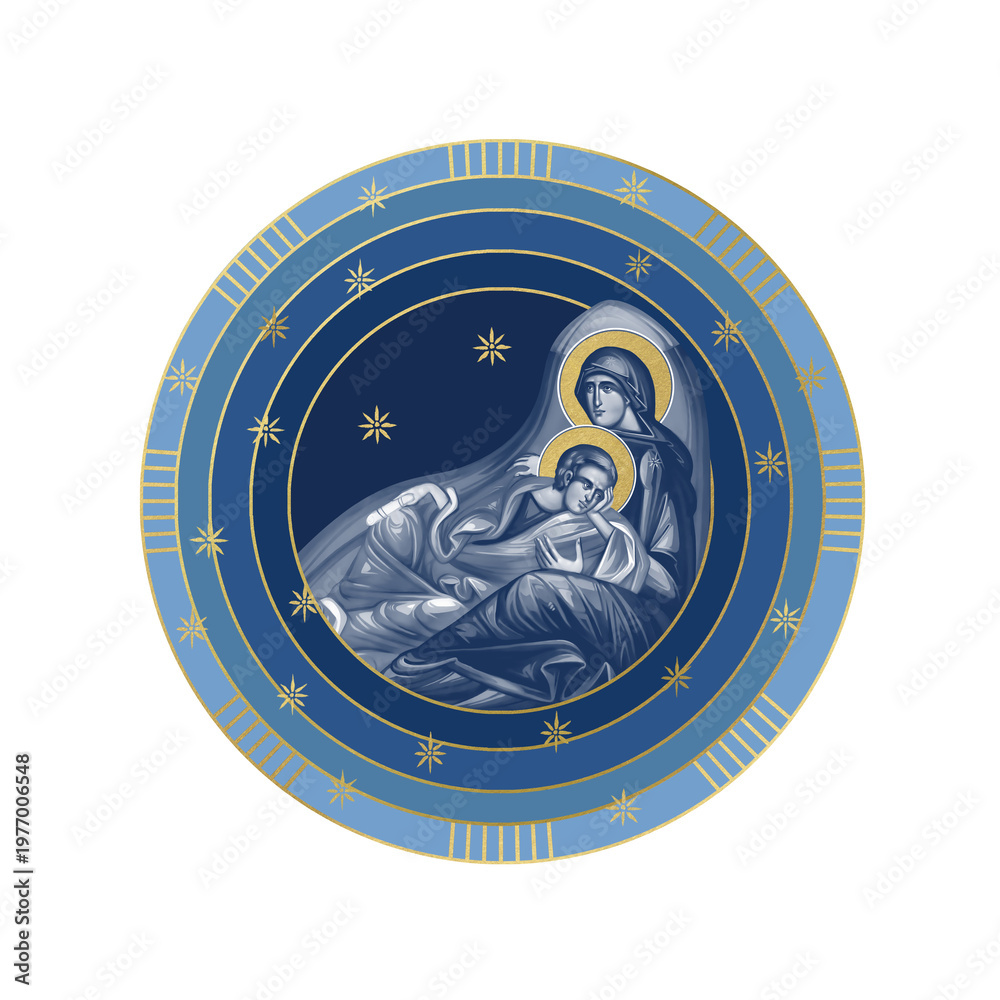 Fototapeta premium Jesus Christ the Eye of Providence. Starry sky round illustration in Byzantine style