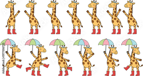 Colorful vector illustration of whimsical giraffes symbolizing playfulness, joy, and creativity