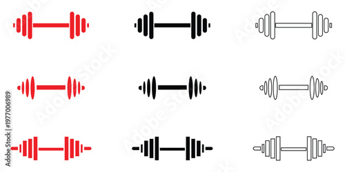 Dumbbell gym equipment icon vector, barbell dumbbell gym and fitness concept symbol vector, silhouette and line art illustration
