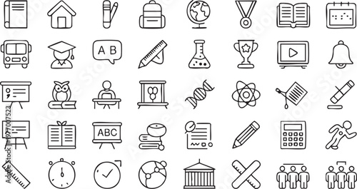 Education and Learning Icon Set for School and Online Training Platforms