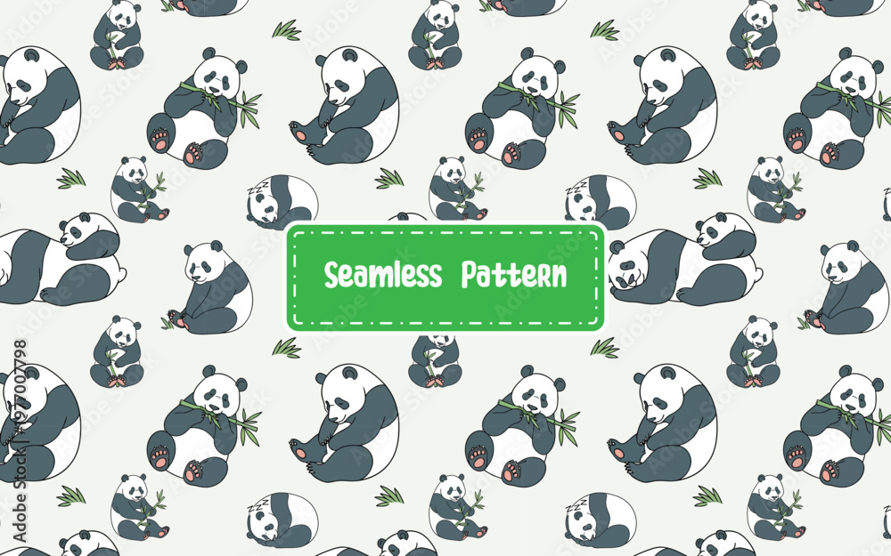 Φωτογραφία Seamless panda bear cartoon pattern with bamboo.