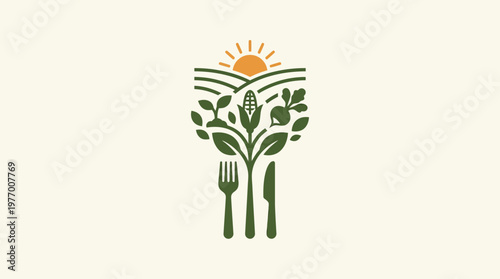 Healthy Food Logo with Fork and Knife