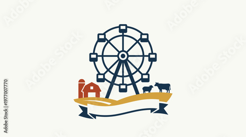 Vintage County Fair Logo with Ferris Wheel and Farm Elements