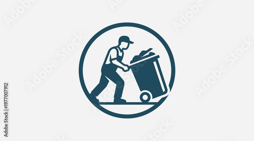 Garbage Collector Pushing a Trash Can Icon
