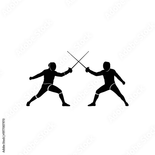 Two Fencers Silhouette Sparring Duel